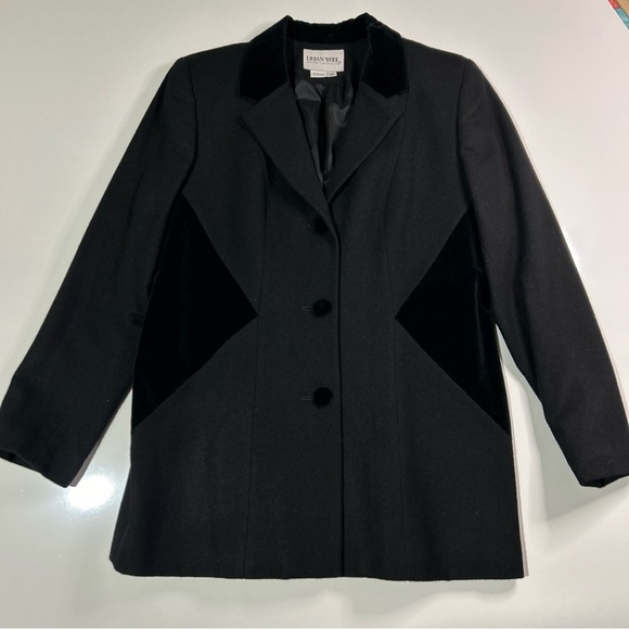 Urban Wool Jacket Women’s 12 Black Merino Wool & Velvet Business Career Holiday - Picture 4 of 11